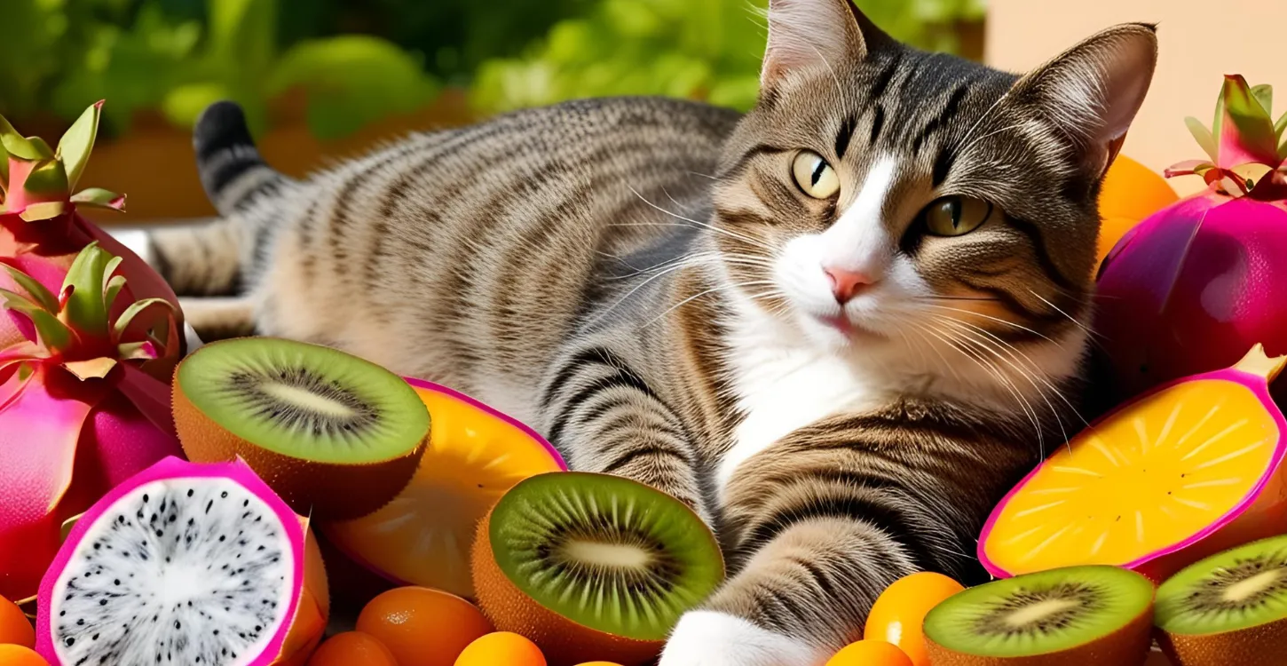 フルーツの中にいる猫