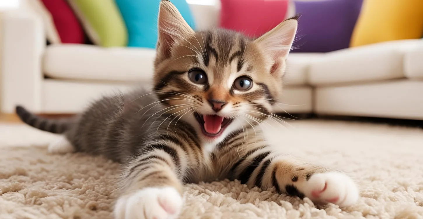 カーペットで遊ぶ子猫