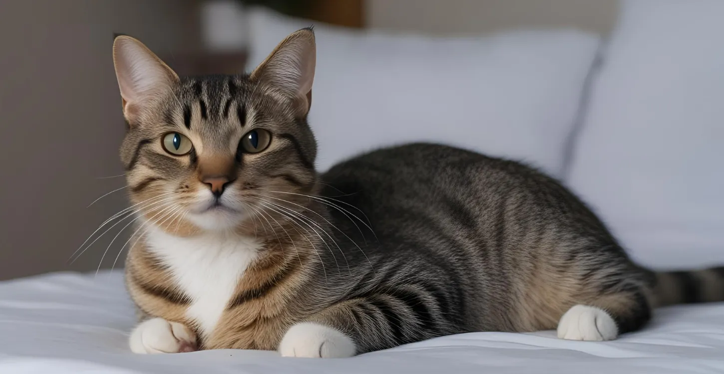 ベッドの上で横たわる猫