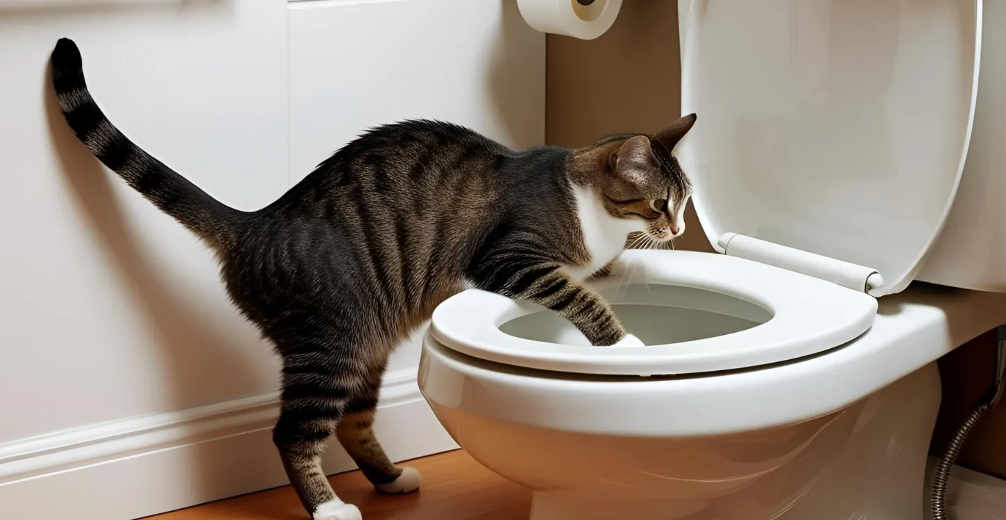 トイレの水に手を入れて遊んでいる猫