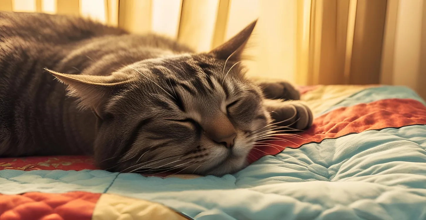 ベッドで眠っている猫