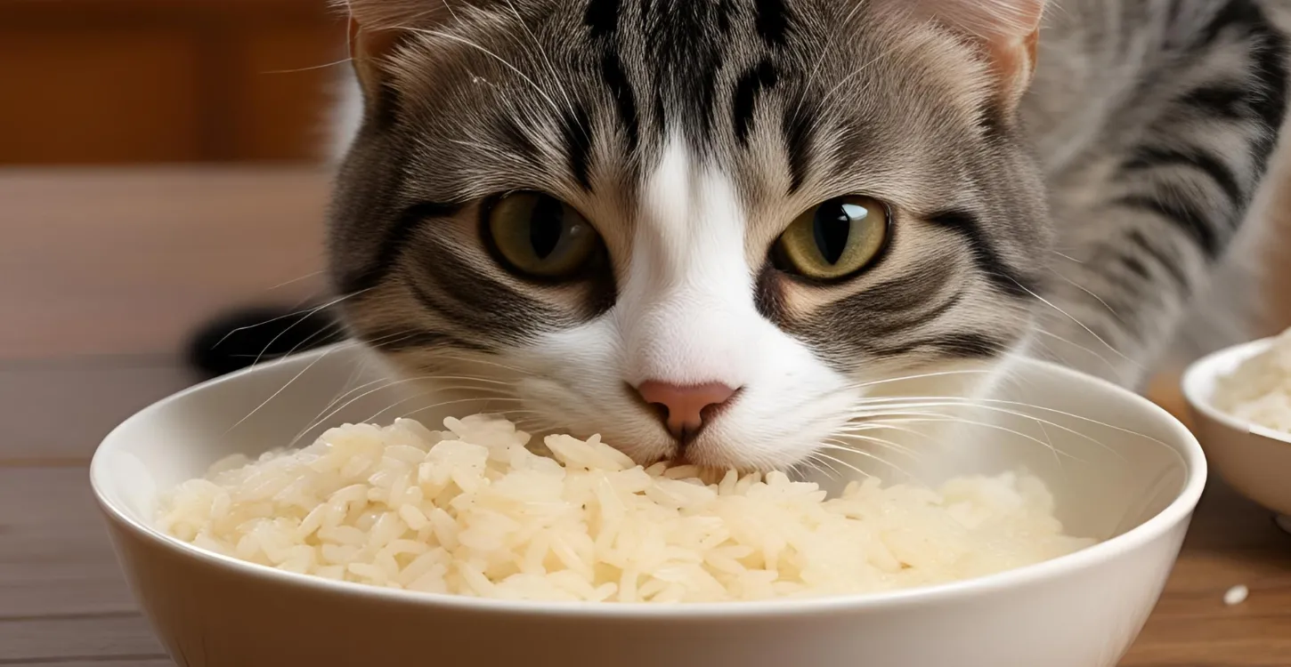 お米を鼻で嗅ぐ猫