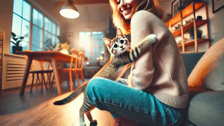 飼い主に甘えて顔をこすりつける甘えん坊な子猫