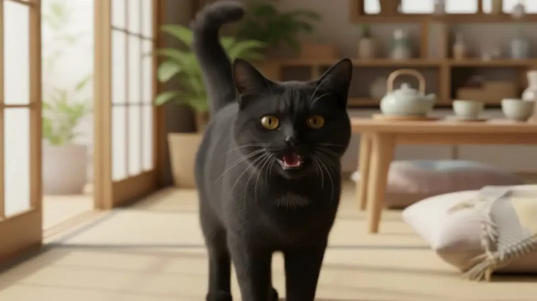 猫が短く鋭くニャッと鳴くときの注意サイン 短く鋭いニャッという鳴き声で驚きや注意喚起を示す猫の表情