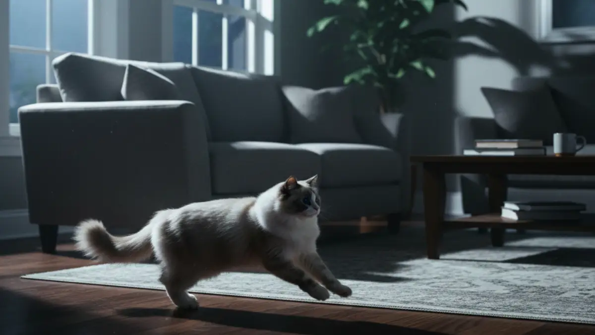 真空行動で突然走り出すラグドールの猫