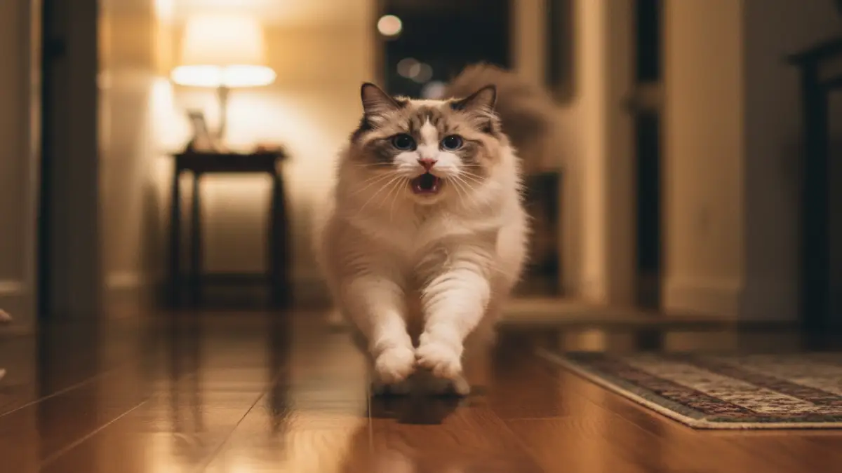 鳴きながら真空行動をするラグドール