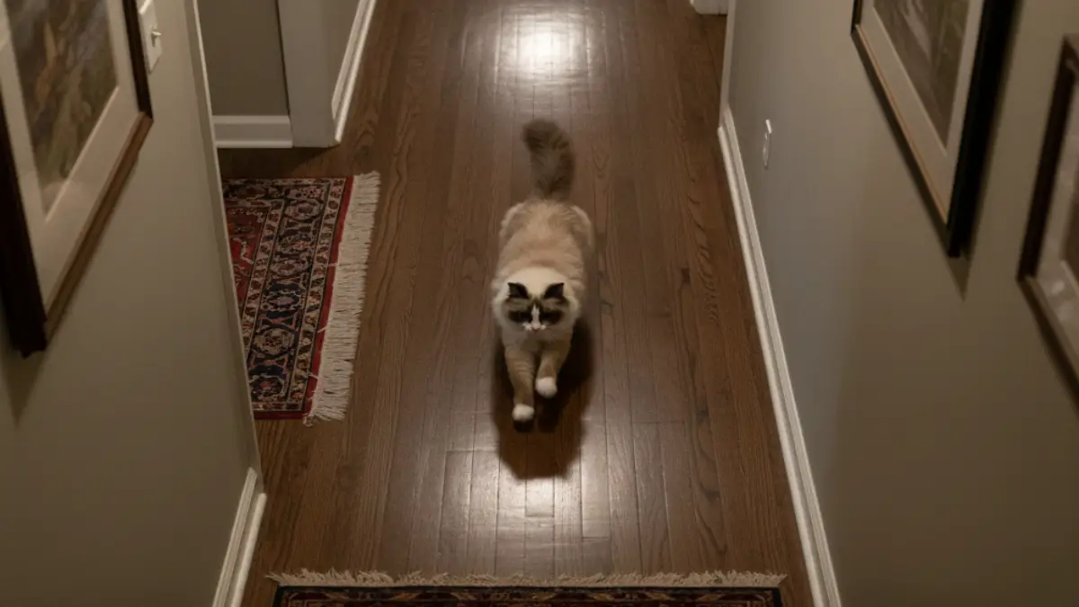 室内を走り回るラグドールの真空行動